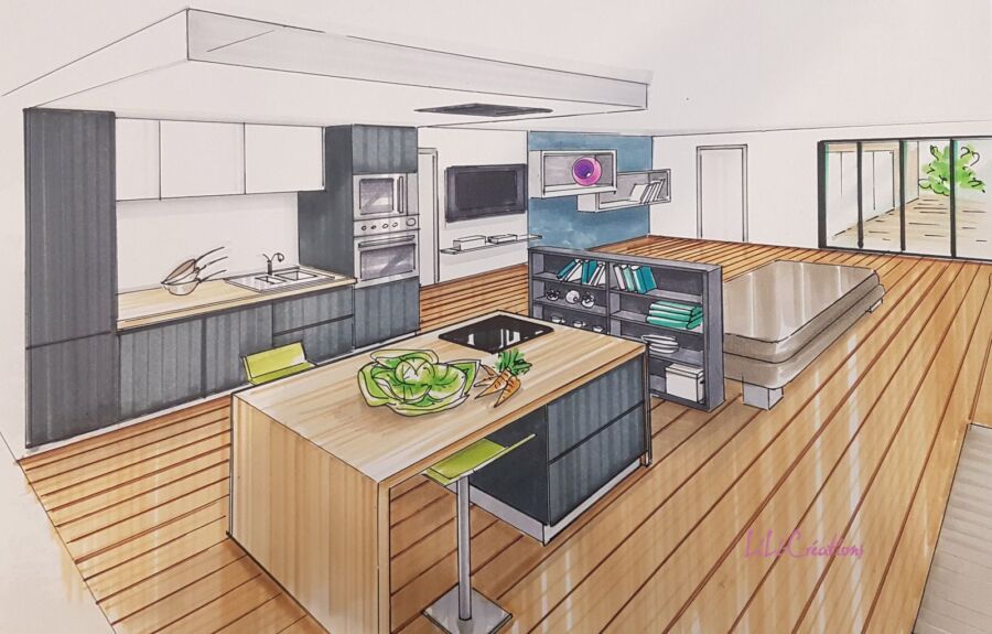 Cuisine ouverte moderne 40m2